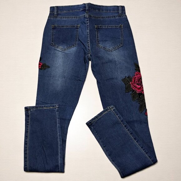 Rose Print Women Blue Jeans - Picture 5 of 7